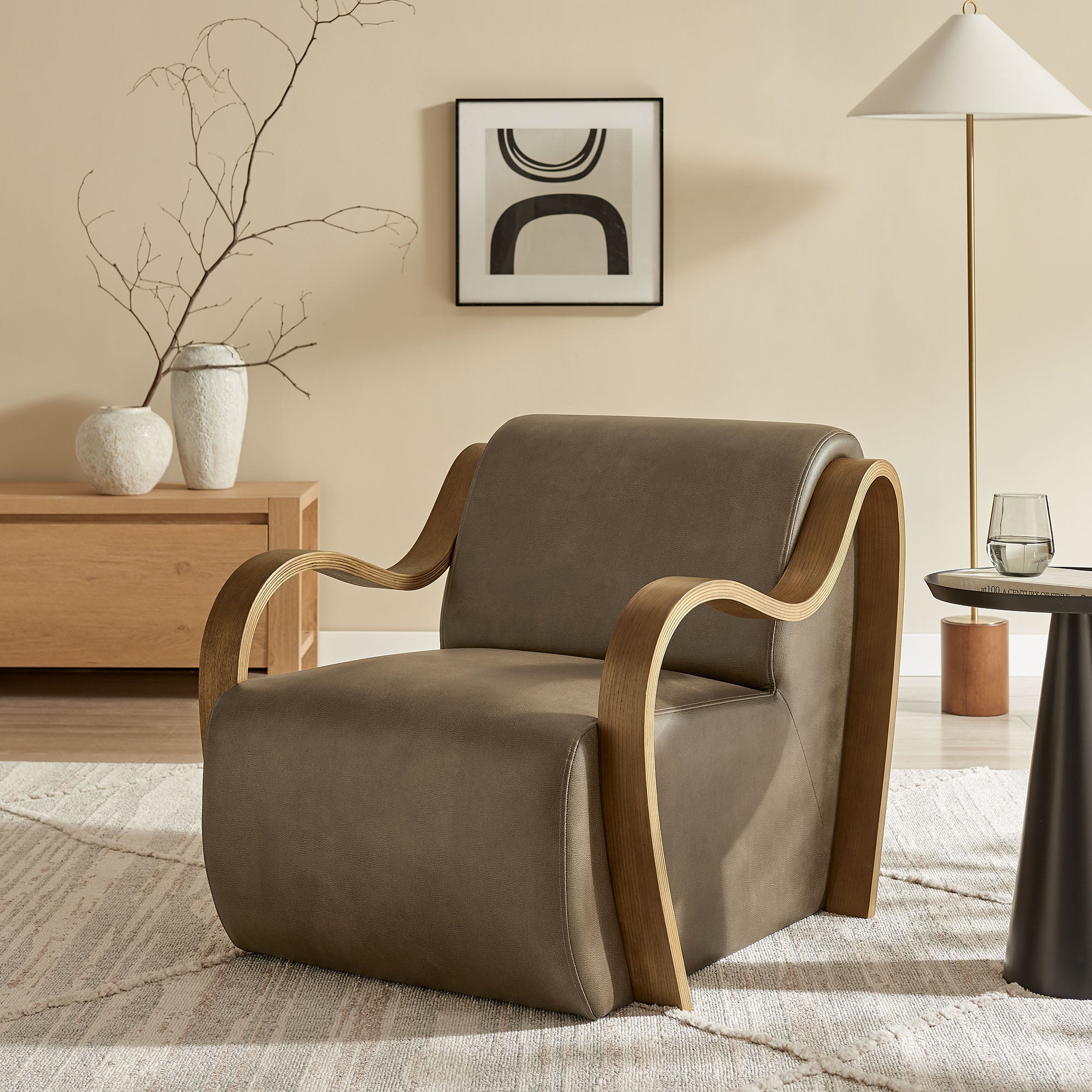 Atrium Vegan Leather Accent Armchair - Mushroom
