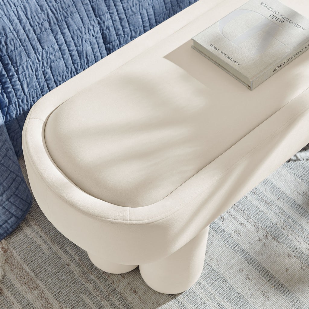 Mossi Oval Performance Velvet Accent Bench - Alabster