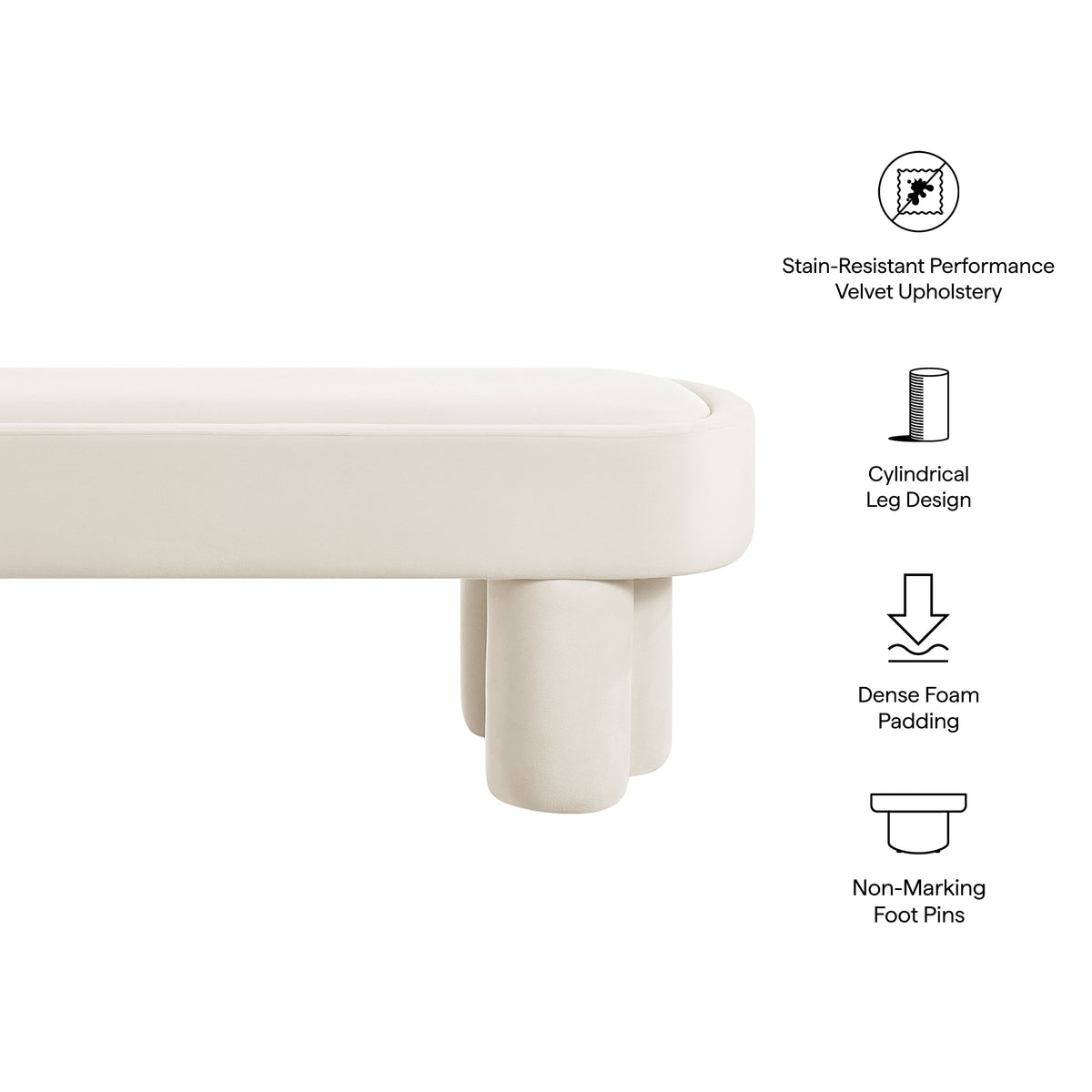 Mossi Oval Performance Velvet Accent Bench - Alabster
