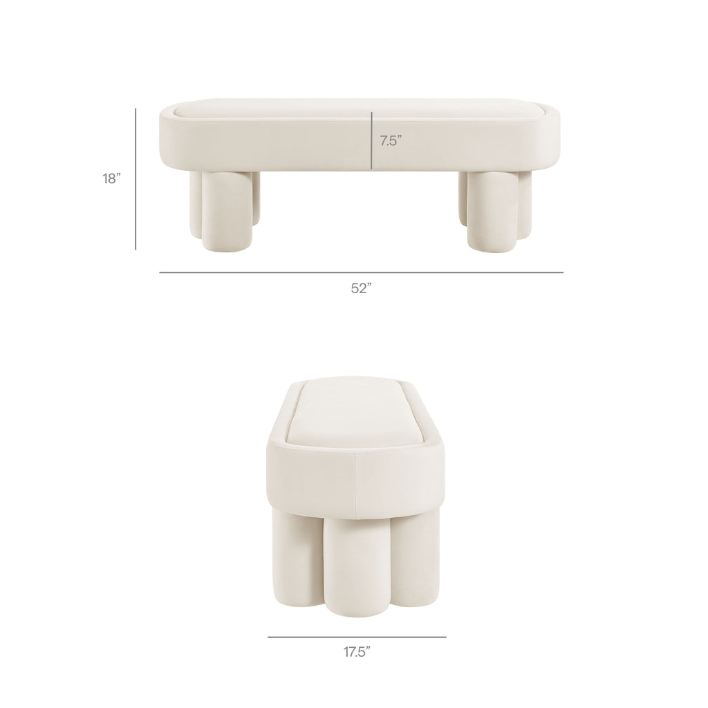Mossi Oval Performance Velvet Accent Bench - Alabster