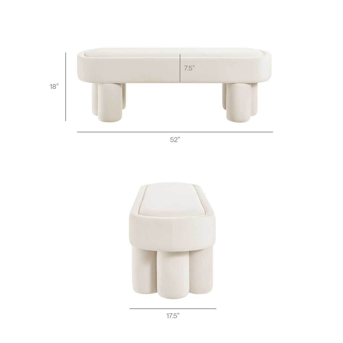 Mossi Oval Performance Velvet Accent Bench - Alabster