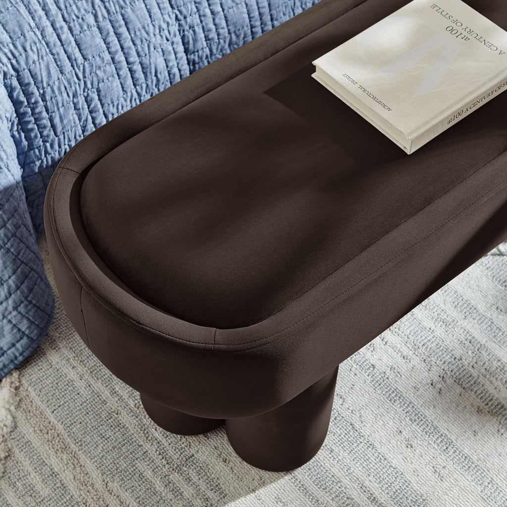 Mossi Oval Performance Velvet Accent Bench - Chocolate Brown
