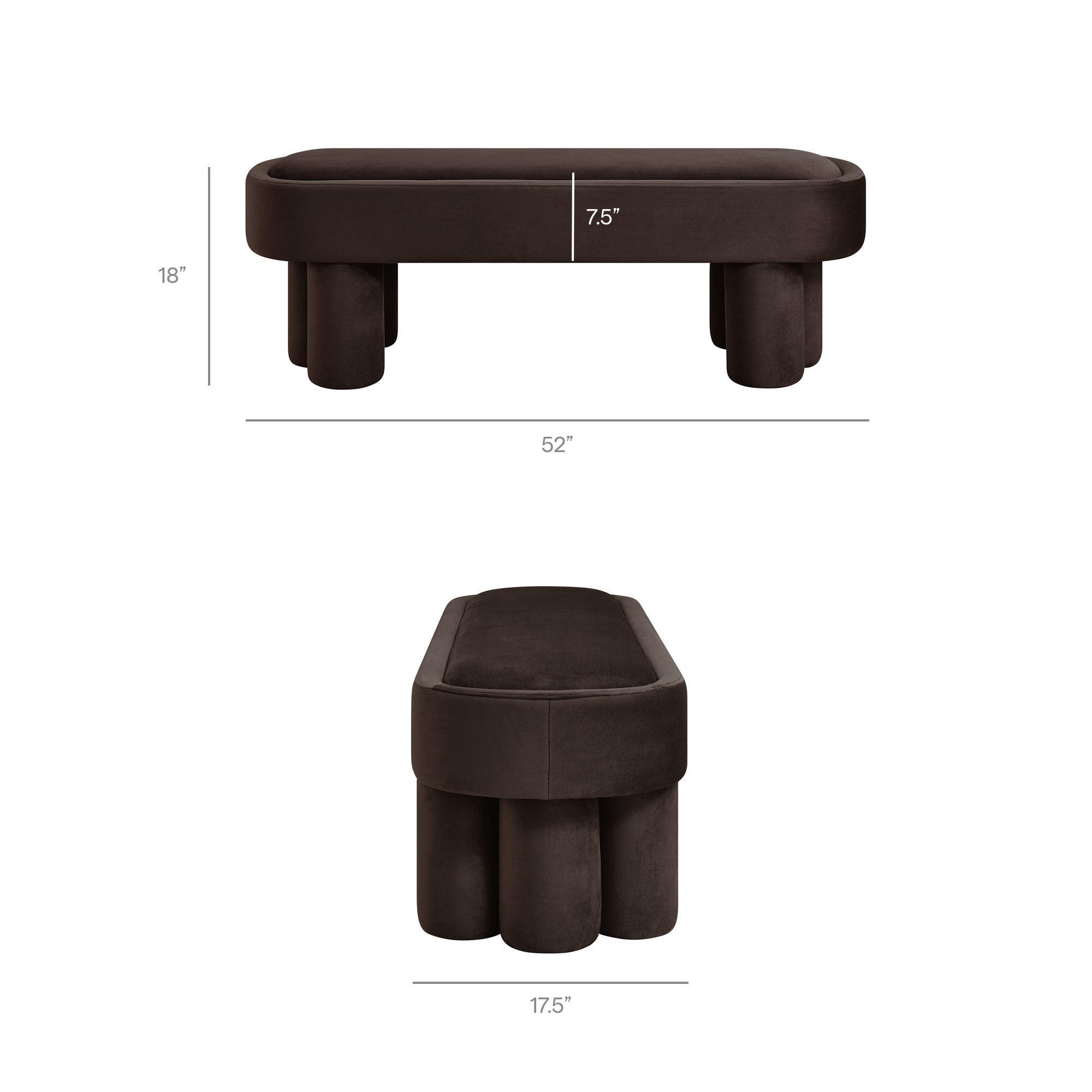 Mossi Oval Performance Velvet Accent Bench - Chocolate Brown