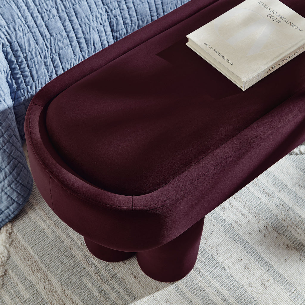 Mossi Oval Performance Velvet Accent Bench - Mulberry