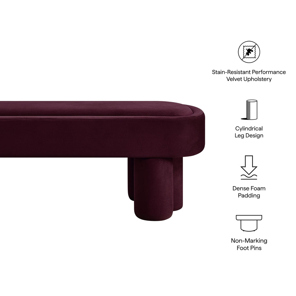 Mossi Oval Performance Velvet Accent Bench - Mulberry