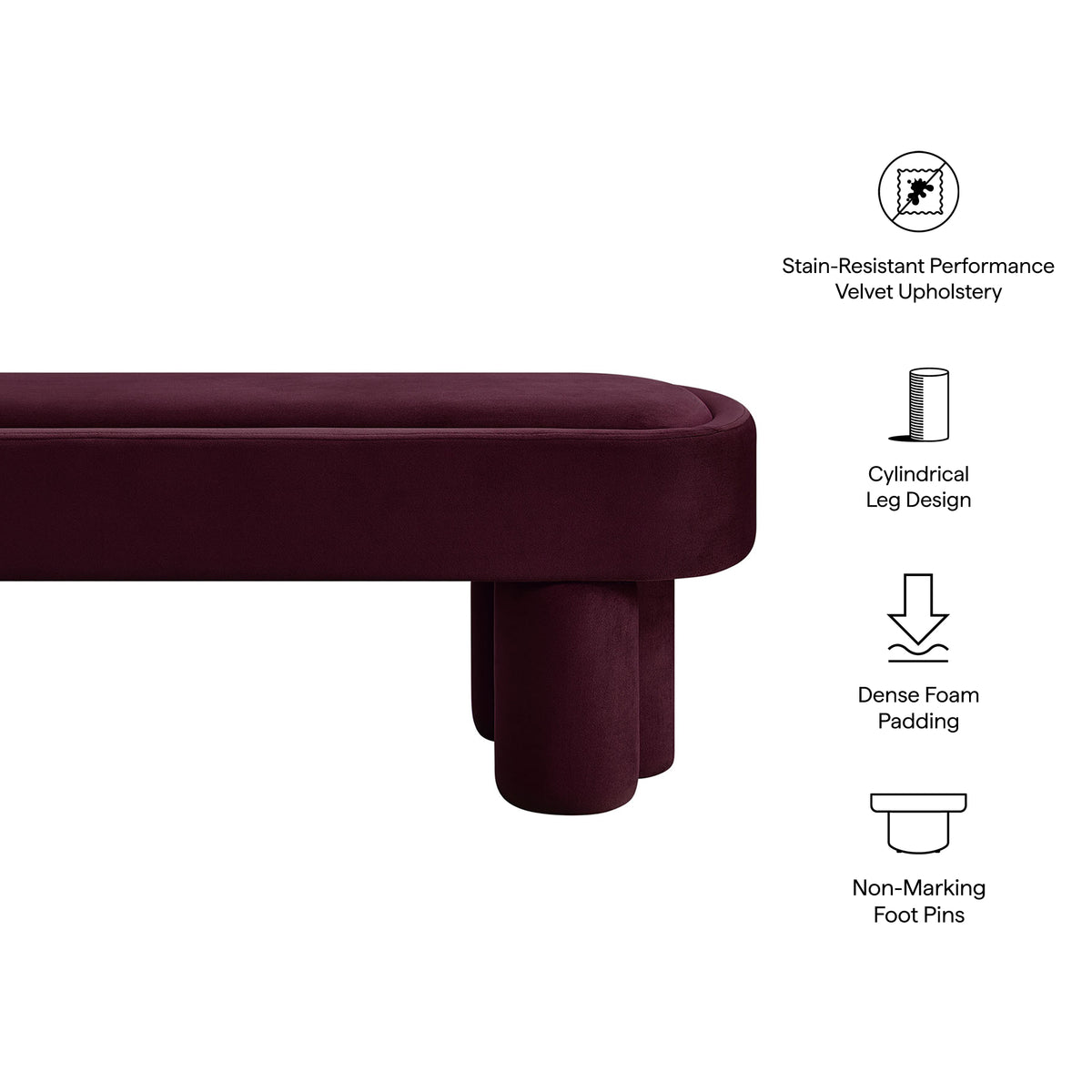 Mossi Oval Performance Velvet Accent Bench - Mulberry
