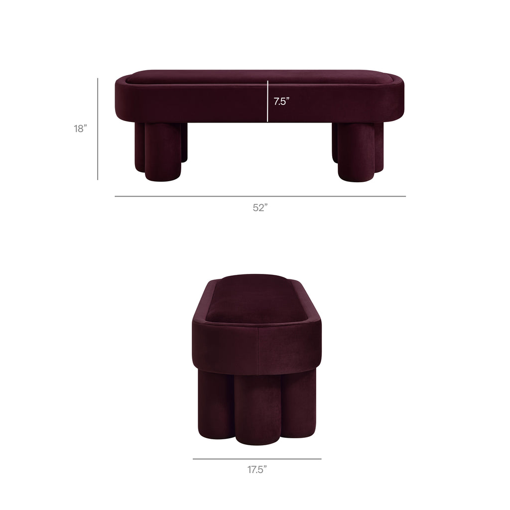 Mossi Oval Performance Velvet Accent Bench - Mulberry