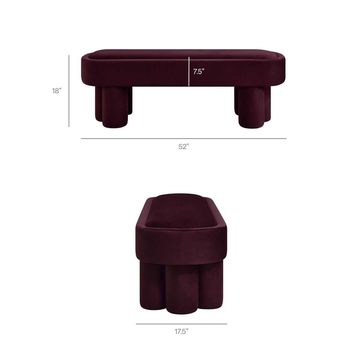 Mossi Oval Performance Velvet Accent Bench - Mulberry