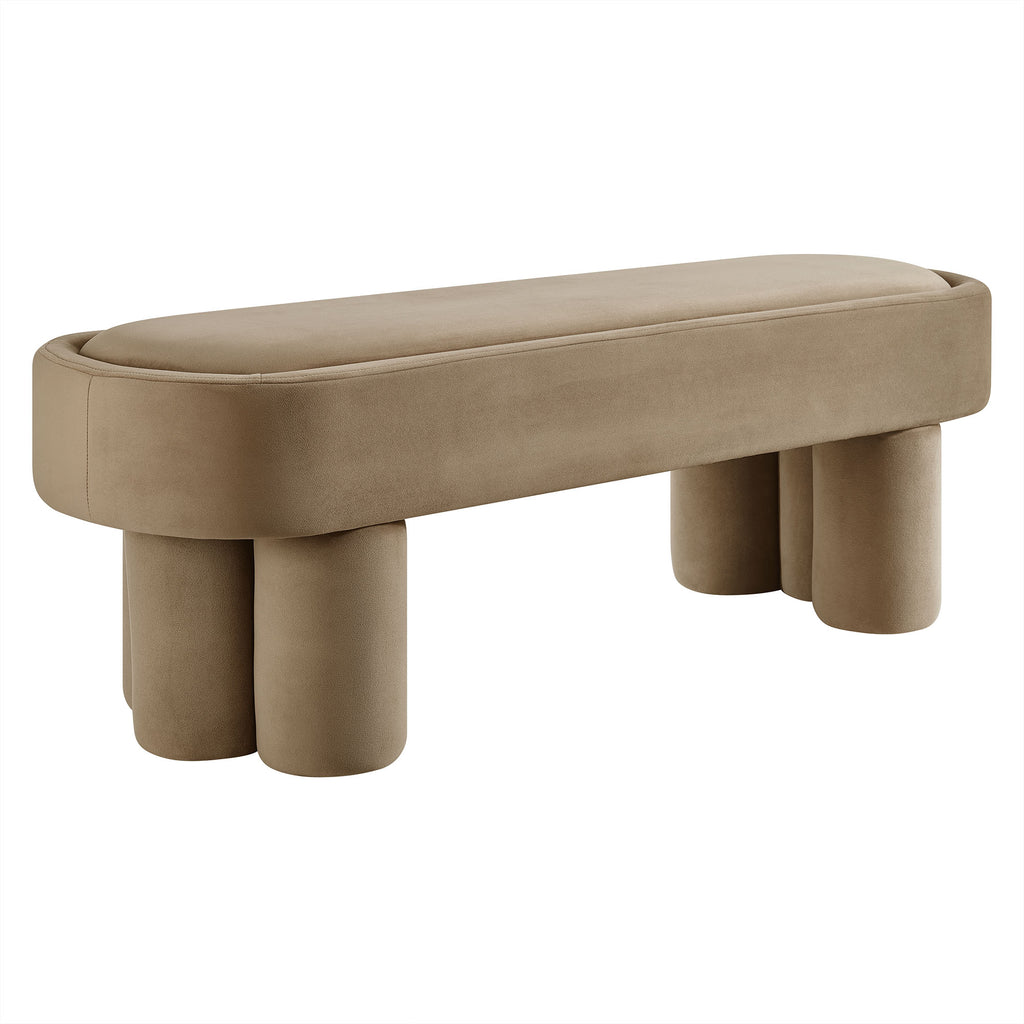 Mossi Oval Performance Velvet Accent Bench - Taupe