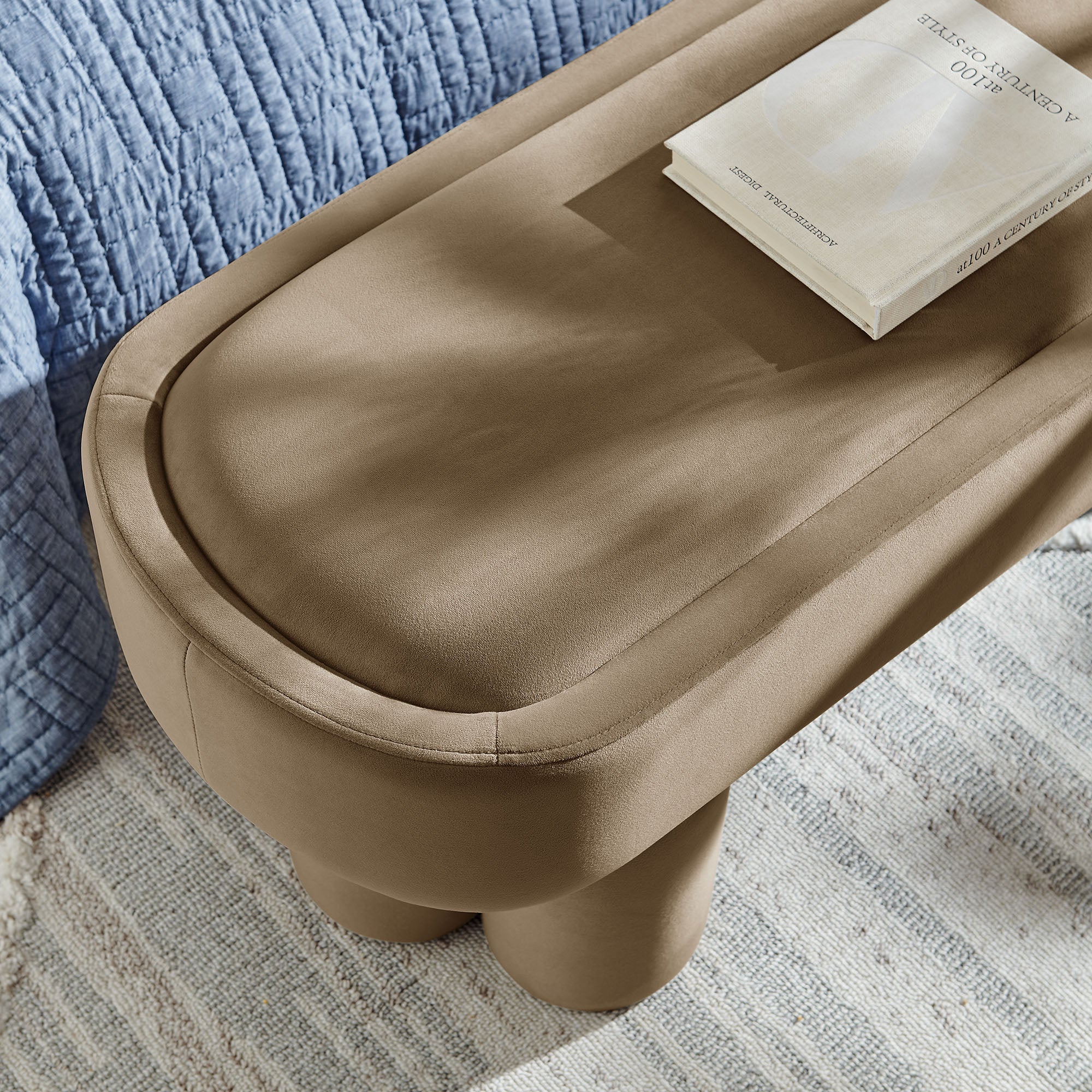 Mossi Oval Performance Velvet Accent Bench - Taupe