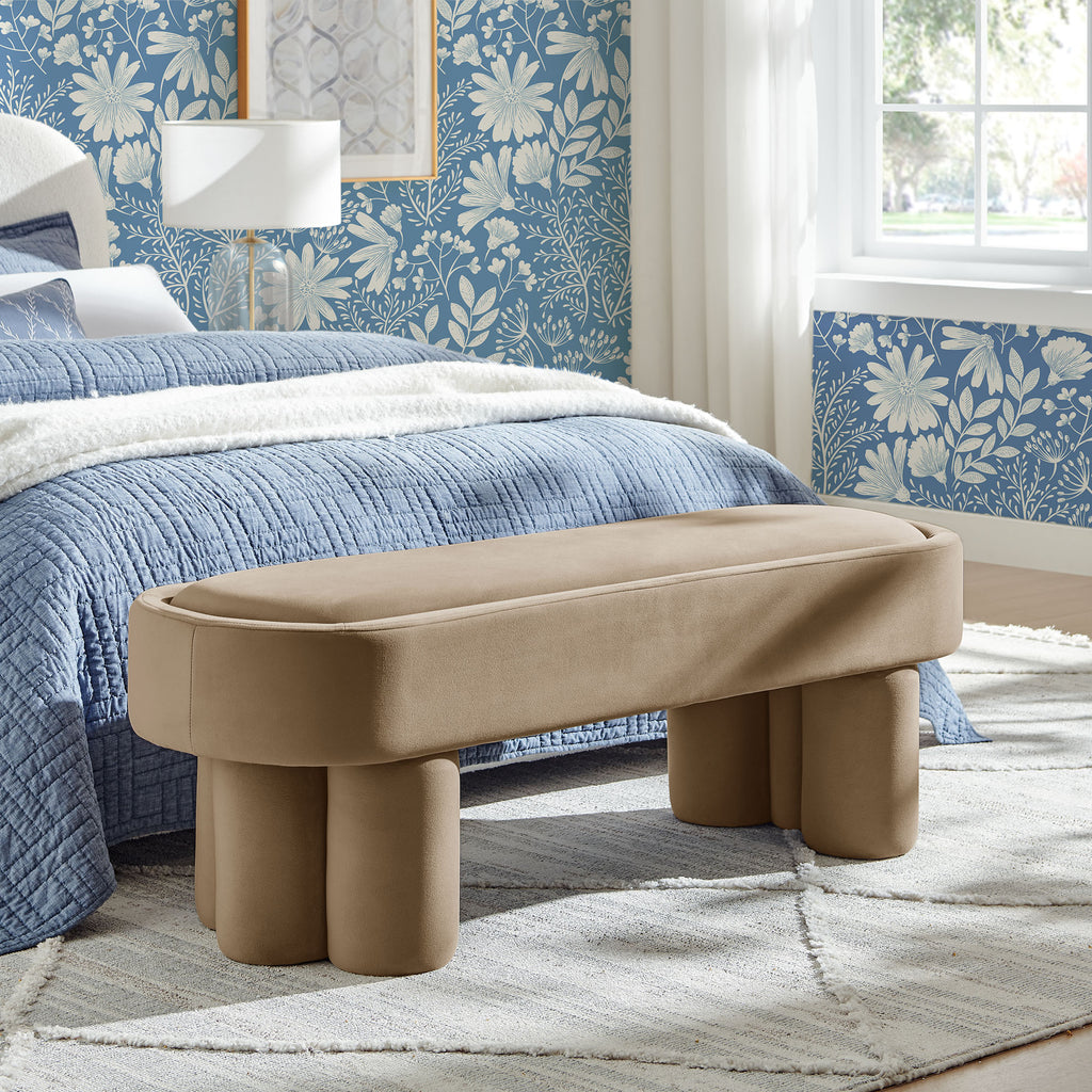 Mossi Oval Performance Velvet Accent Bench - Taupe