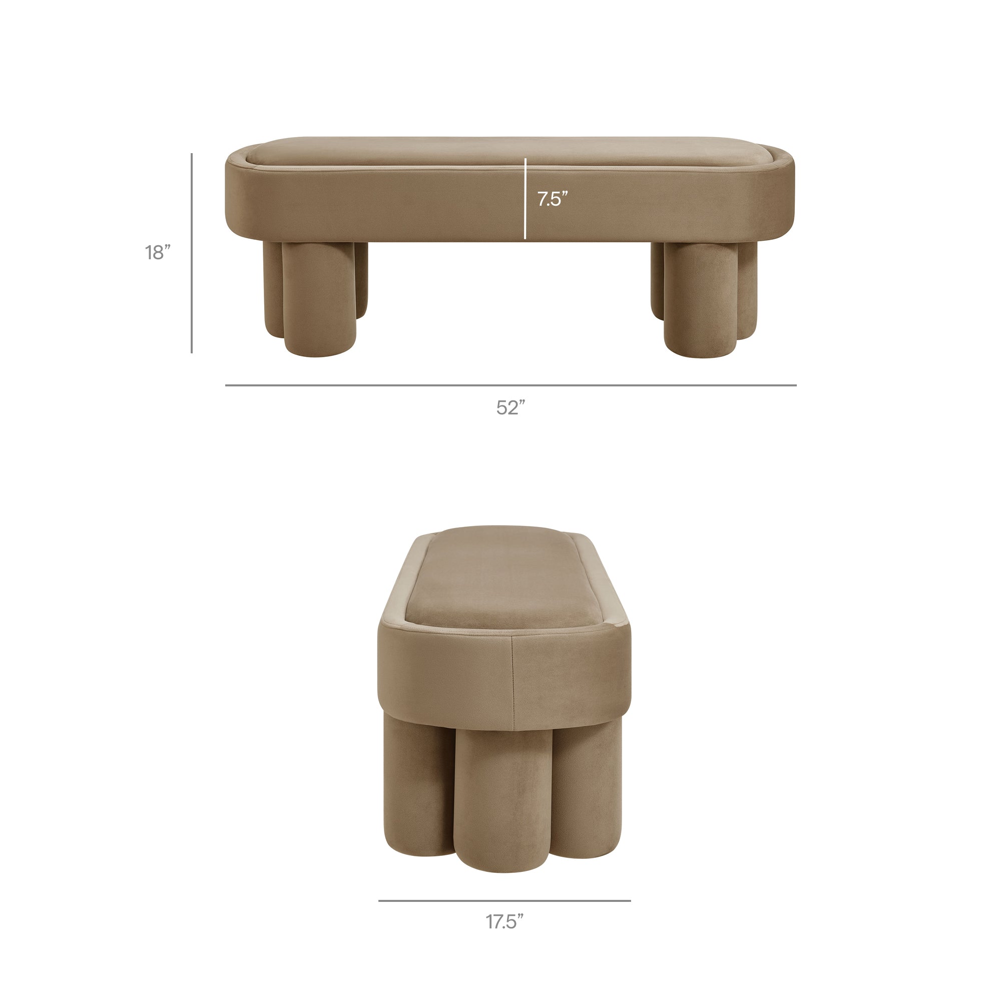 Mossi Oval Performance Velvet Accent Bench - Taupe