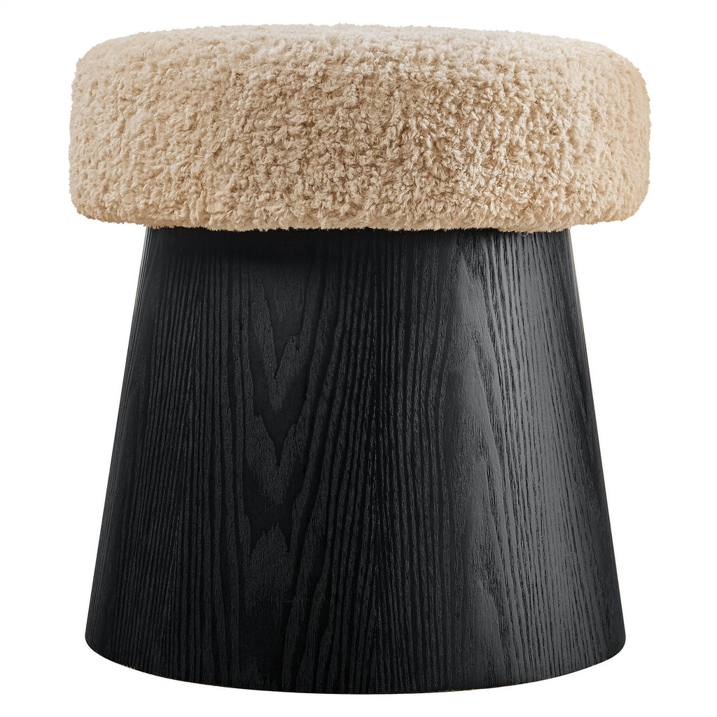 Ketra Round Faux Shearling Ottoman Footstool - Oatmeal Black