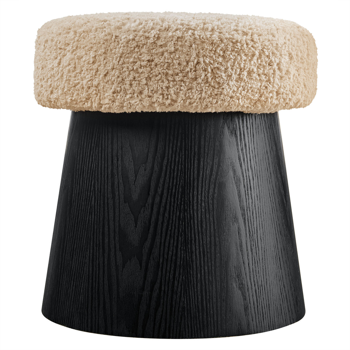 Ketra Round Faux Shearling Ottoman Footstool - Oatmeal Black