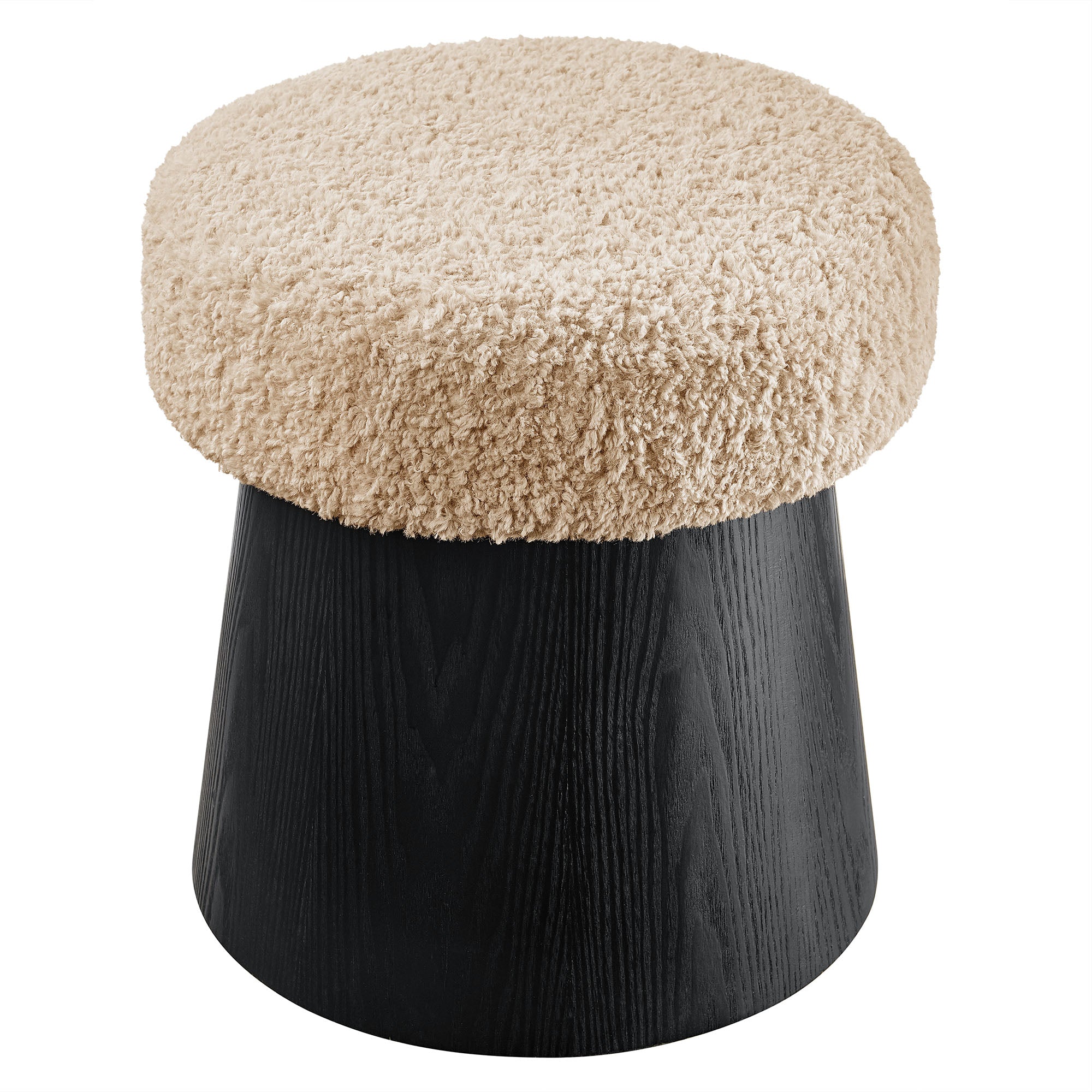 Ketra Round Faux Shearling Ottoman Footstool - Oatmeal Black