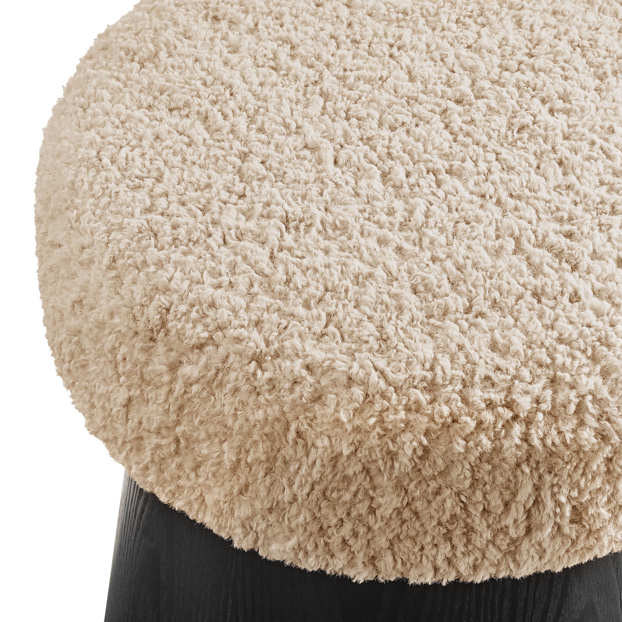 Ketra Round Faux Shearling Ottoman Footstool - Oatmeal Black