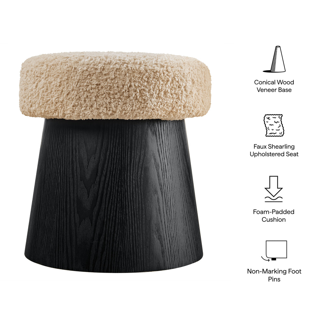 Ketra Round Faux Shearling Ottoman Footstool - Oatmeal Black