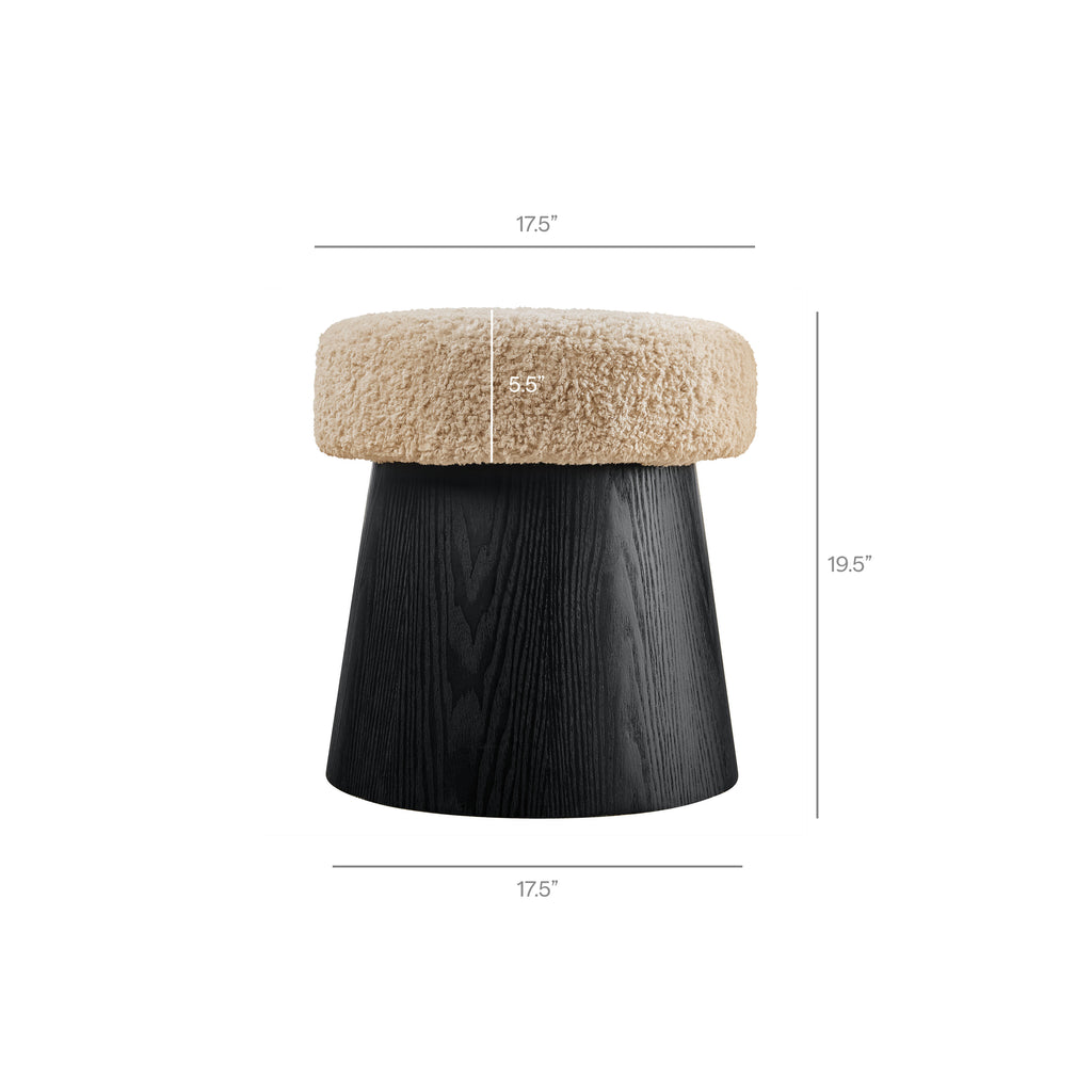 Ketra Round Faux Shearling Ottoman Footstool - Oatmeal Black
