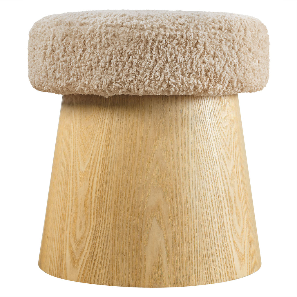 Ketra Round Faux Shearling Ottoman Footstool - Oatmeal Oak