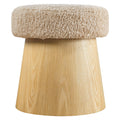 Ketra Round Faux Shearling Ottoman Footstool - Oatmeal Oak