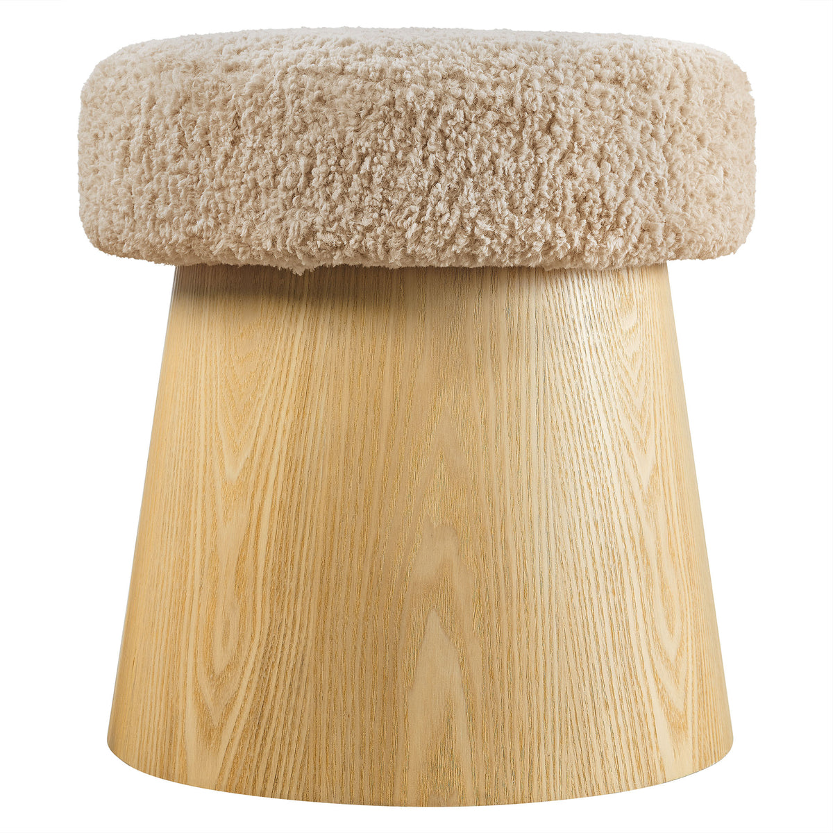 Ketra Round Faux Shearling Ottoman Footstool - Oatmeal Oak
