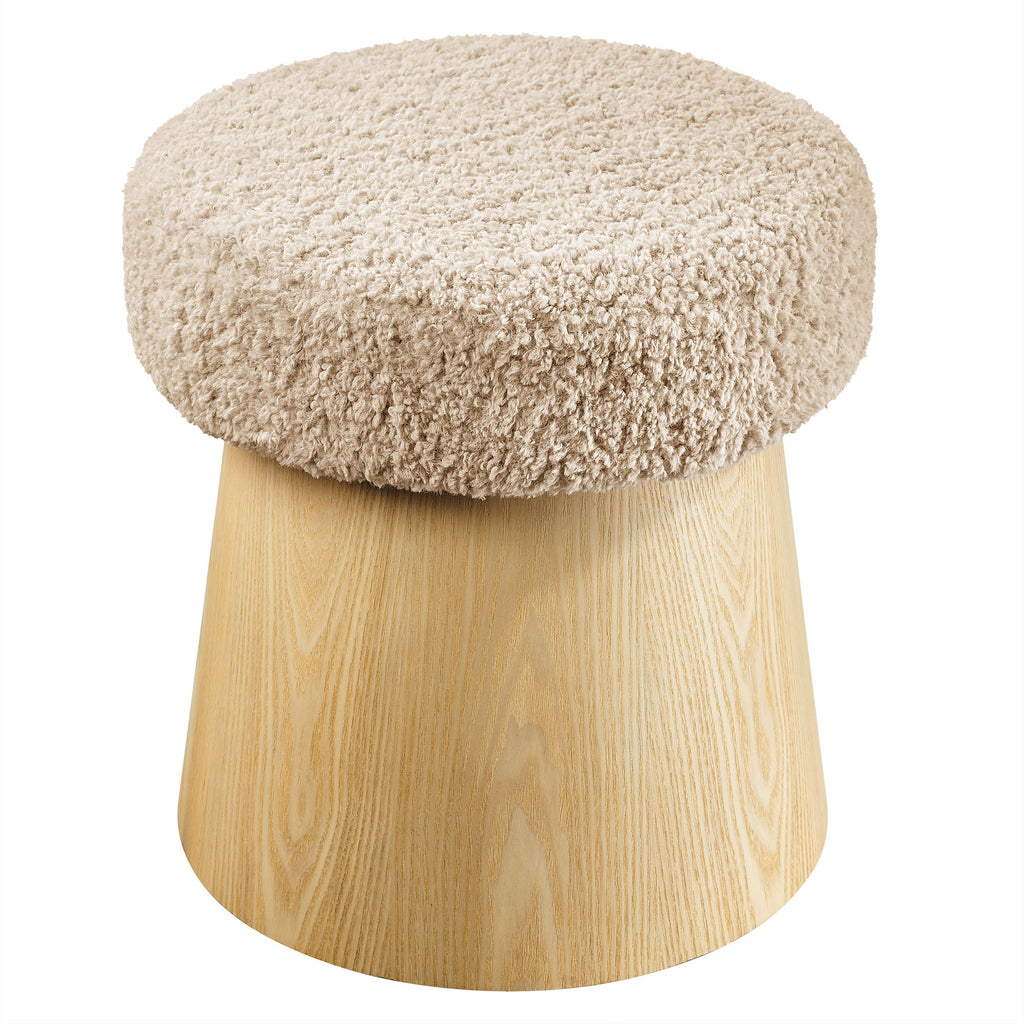 Ketra Round Faux Shearling Ottoman Footstool - Oatmeal Oak