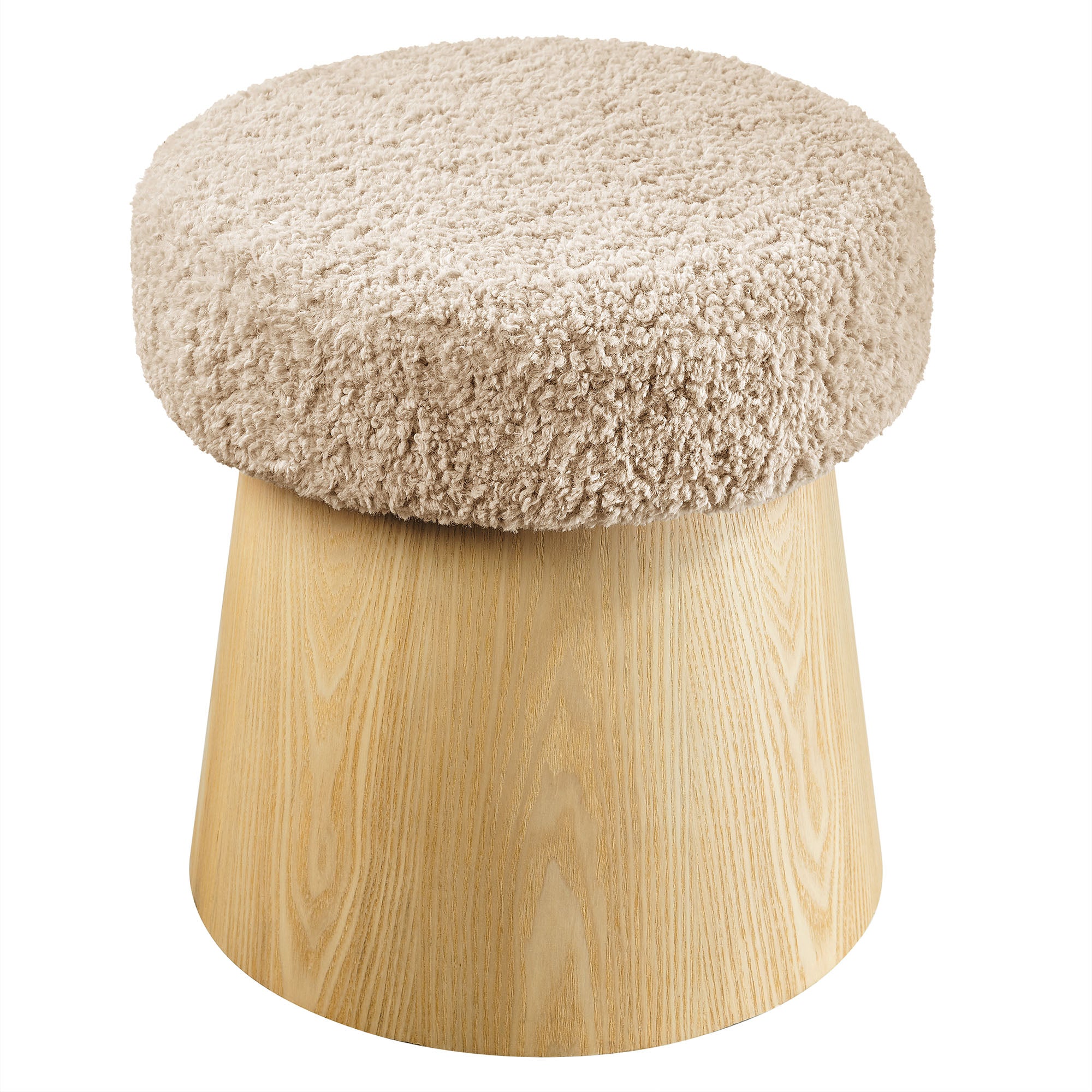 Ketra Round Faux Shearling Ottoman Footstool - Oatmeal Oak