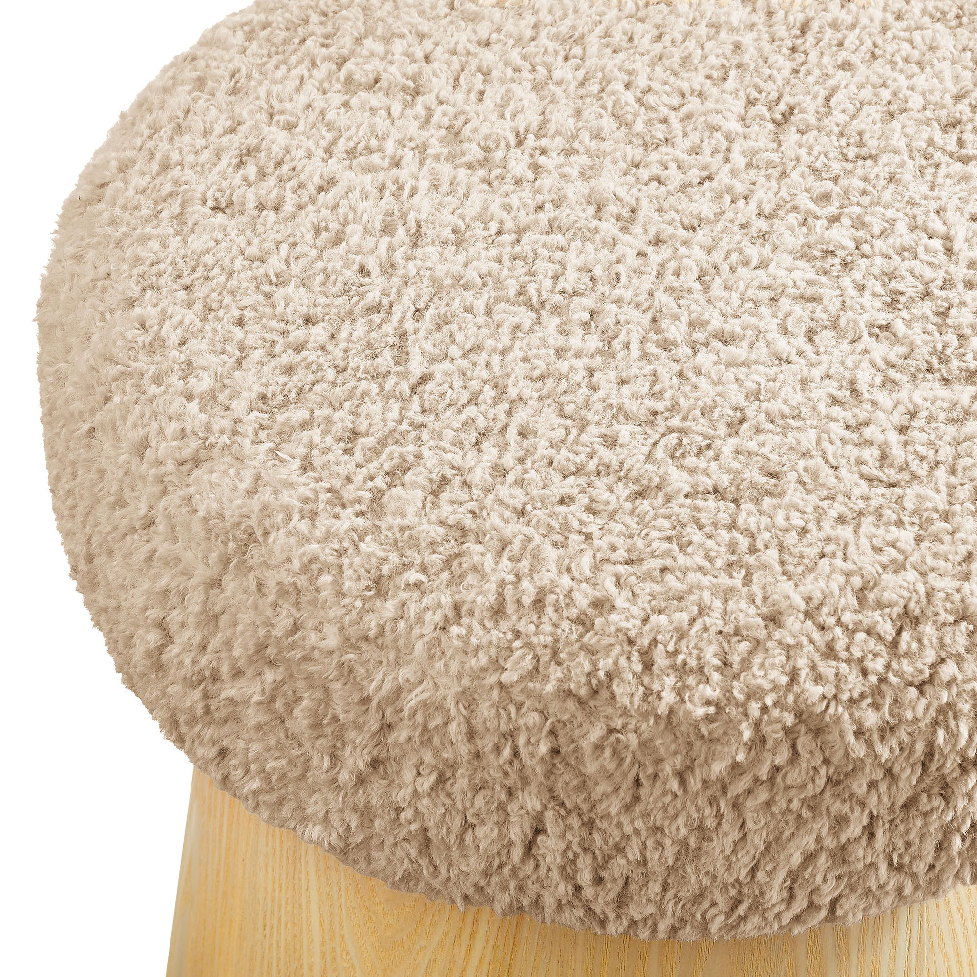 Ketra Round Faux Shearling Ottoman Footstool - Oatmeal Oak