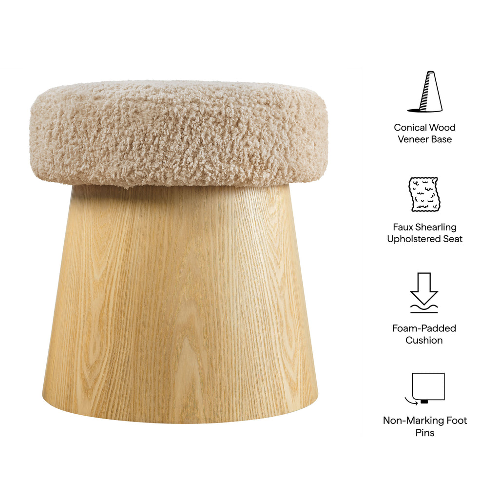 Ketra Round Faux Shearling Ottoman Footstool - Oatmeal Oak