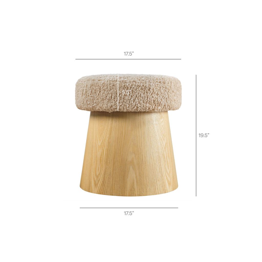 Ketra Round Faux Shearling Ottoman Footstool - Oatmeal Oak