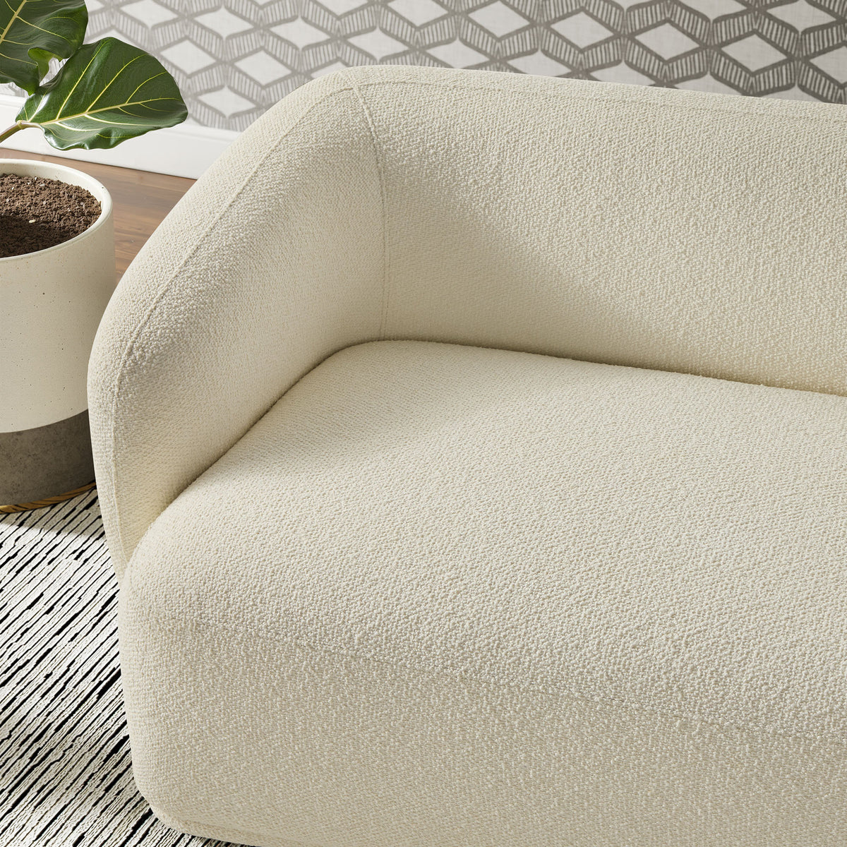 Monica 88 Inch Boucle Fabric Sofa - Cream