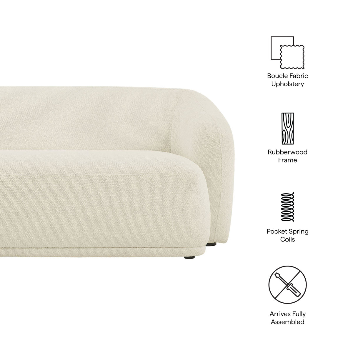 Monica 88 Inch Boucle Fabric Sofa - Cream