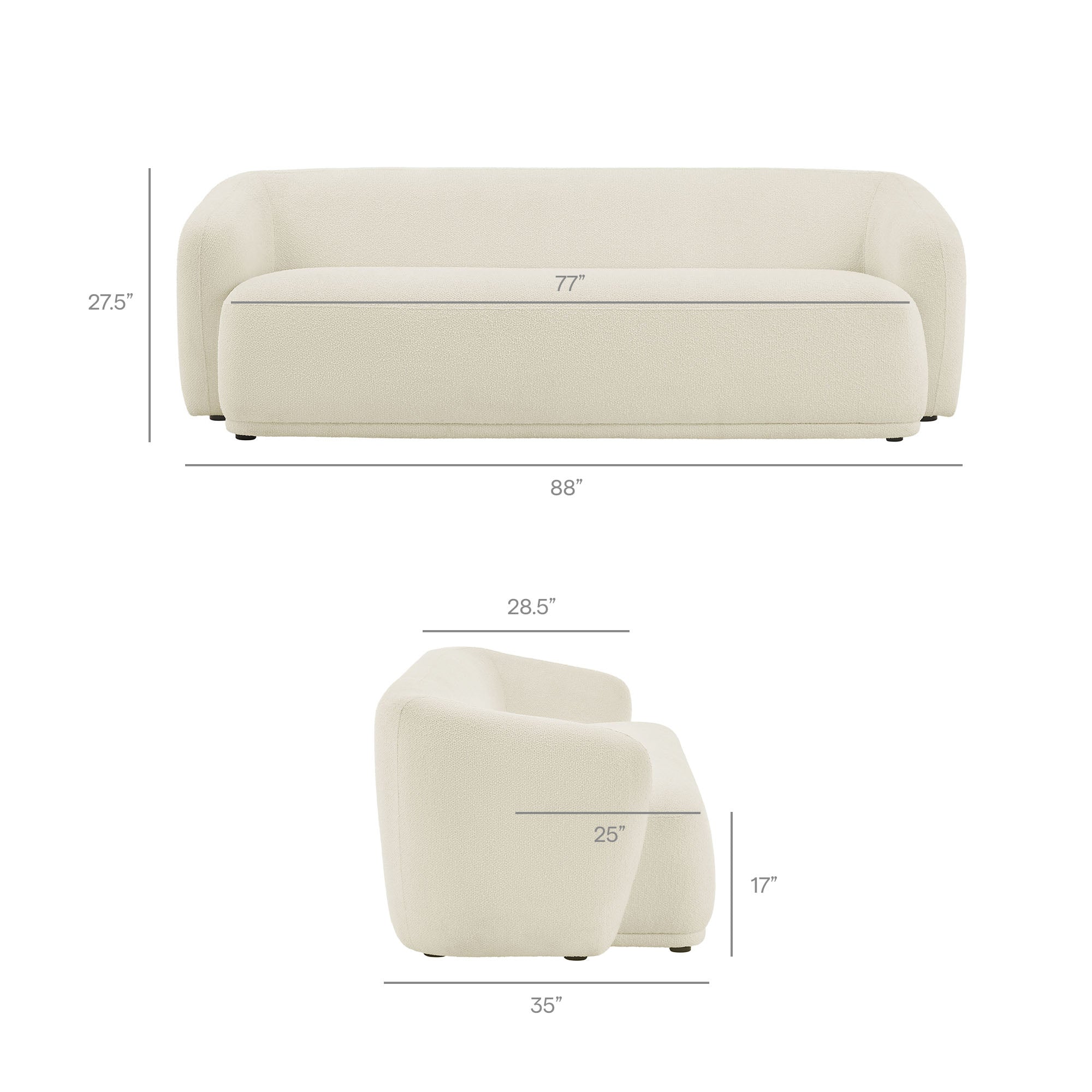 Monica 88 Inch Boucle Fabric Sofa - Cream