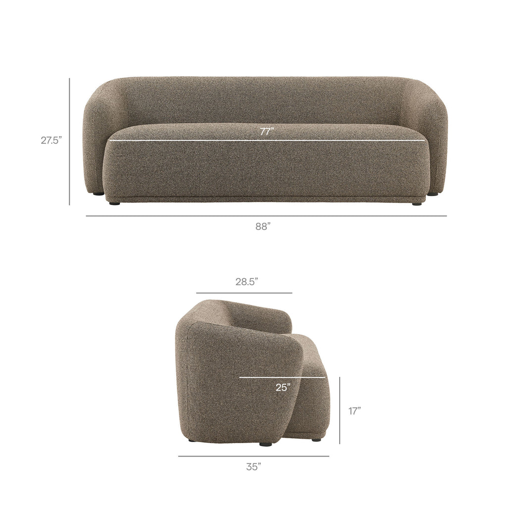 Monica 88 Inch Boucle Fabric Sofa - Earth