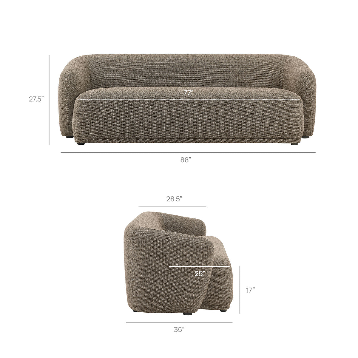 Monica 88 Inch Boucle Fabric Sofa - Earth