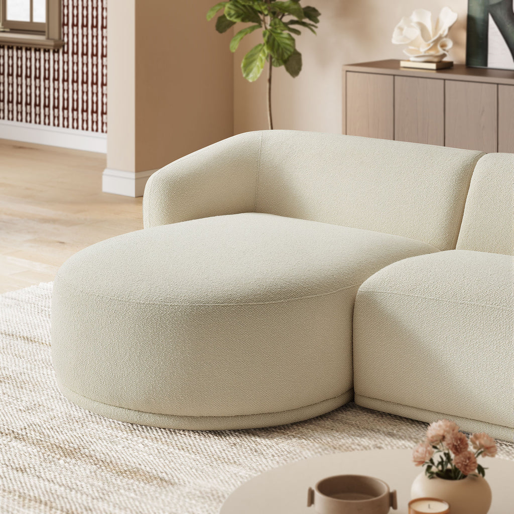 Monica 2 Piece Left Facing Boucle Fabric Modular Sofa with Chaise - Cream