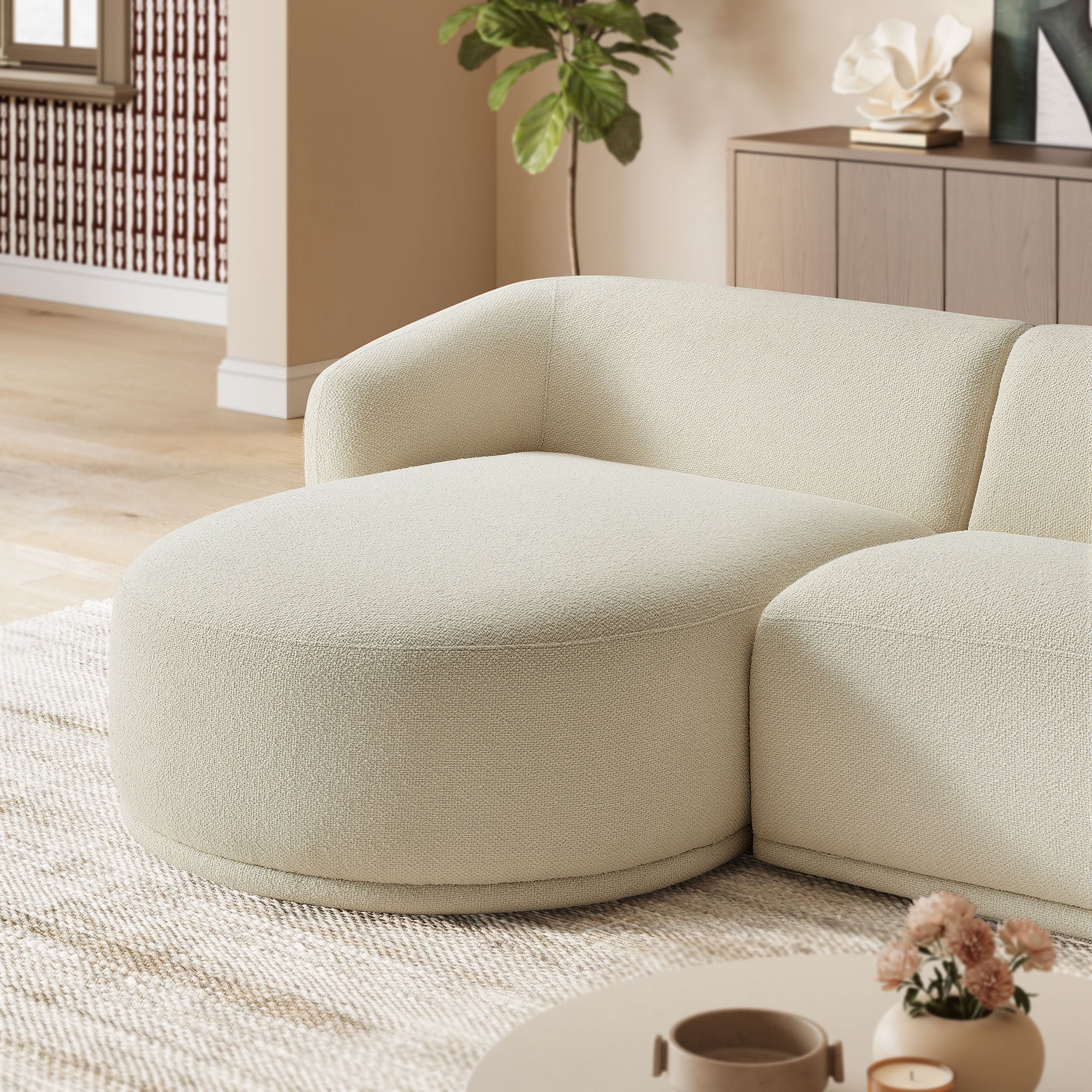 Monica 2 Piece Left Facing Boucle Fabric Modular Sofa with Chaise - Cream