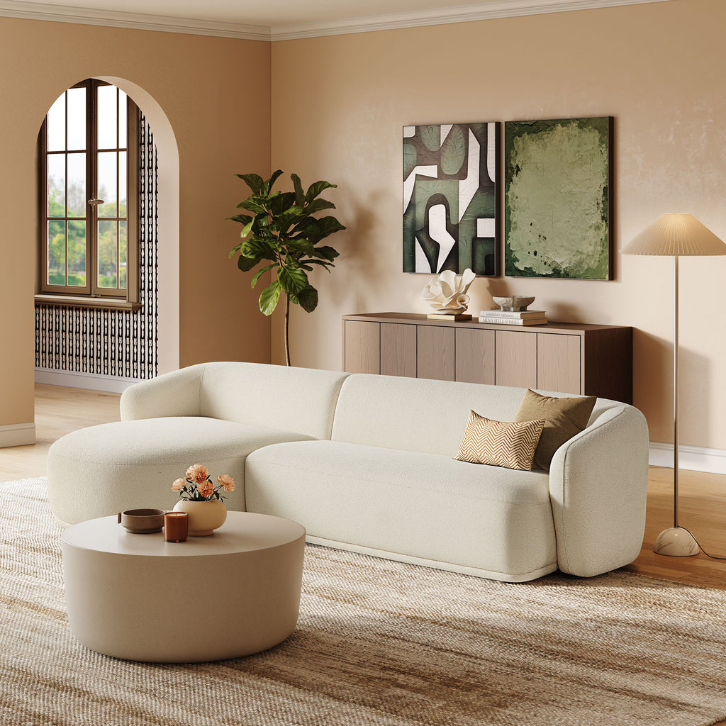 Monica 2 Piece Left Facing Boucle Fabric Modular Sofa with Chaise - Cream
