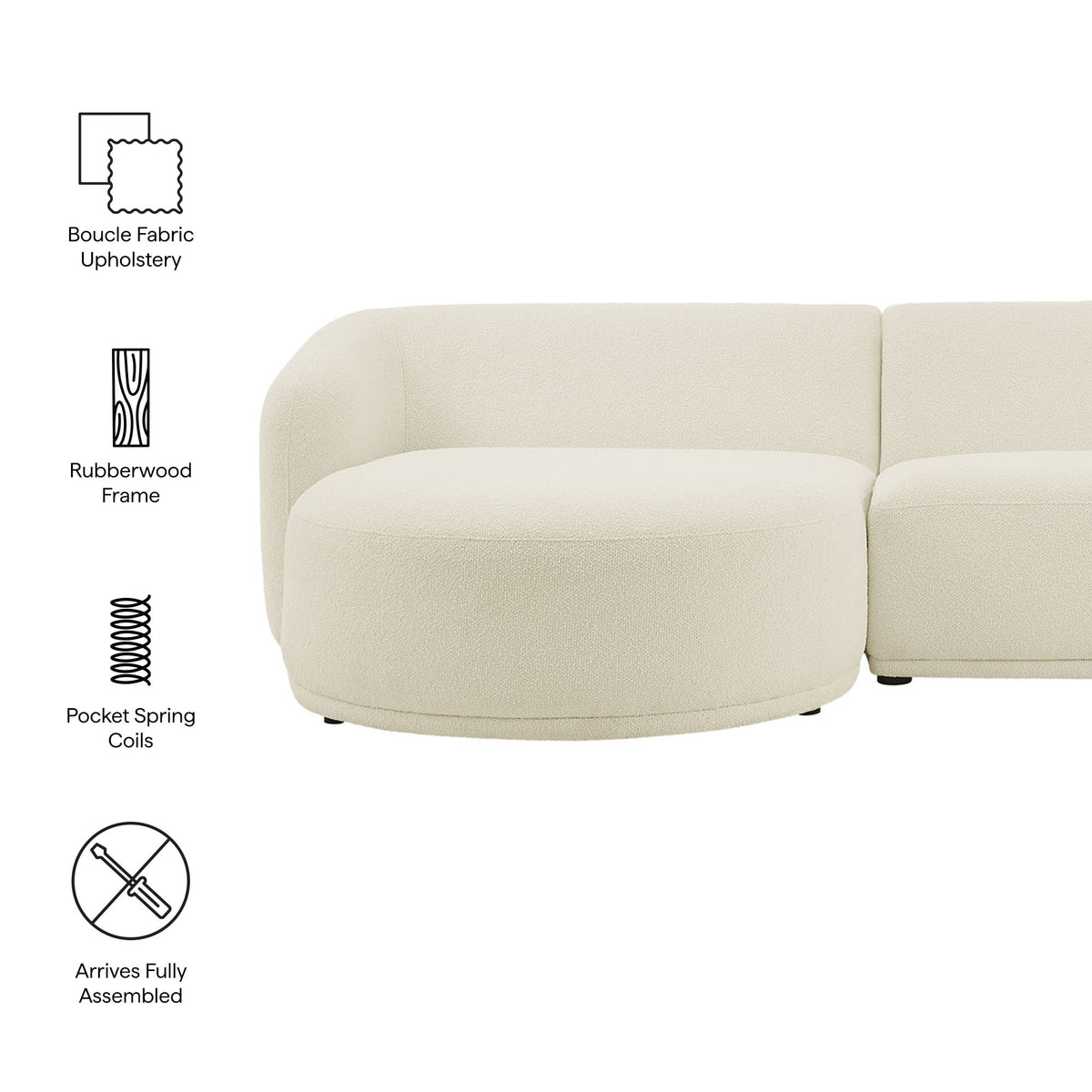 Monica 2 Piece Left Facing Boucle Fabric Modular Sofa with Chaise - Cream