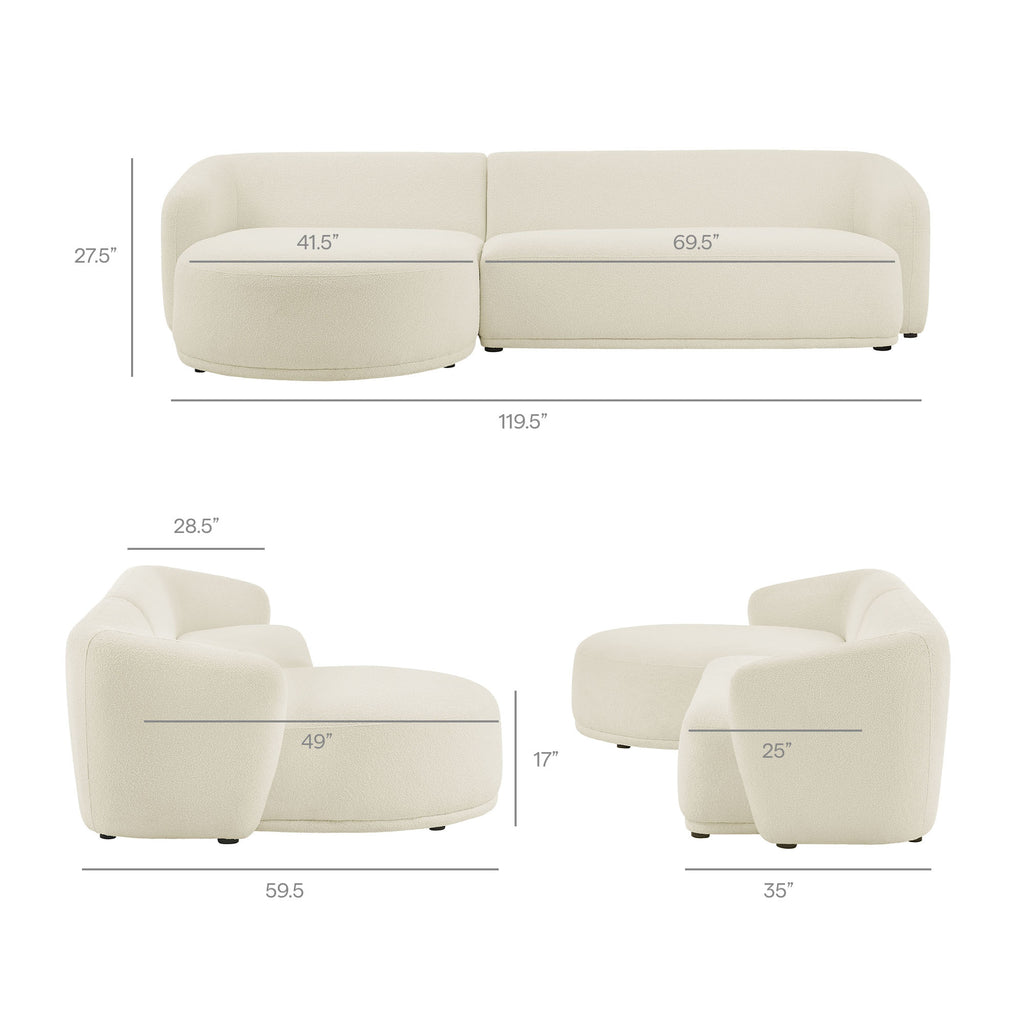 Monica 2 Piece Left Facing Boucle Fabric Modular Sofa with Chaise - Cream