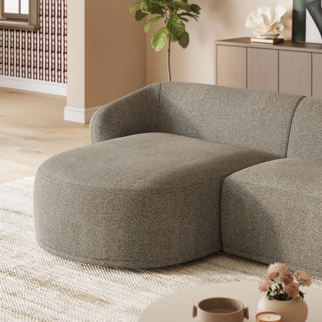 Monica 2 Piece Left Facing Boucle Fabric Modular Sofa with Chaise - Earth