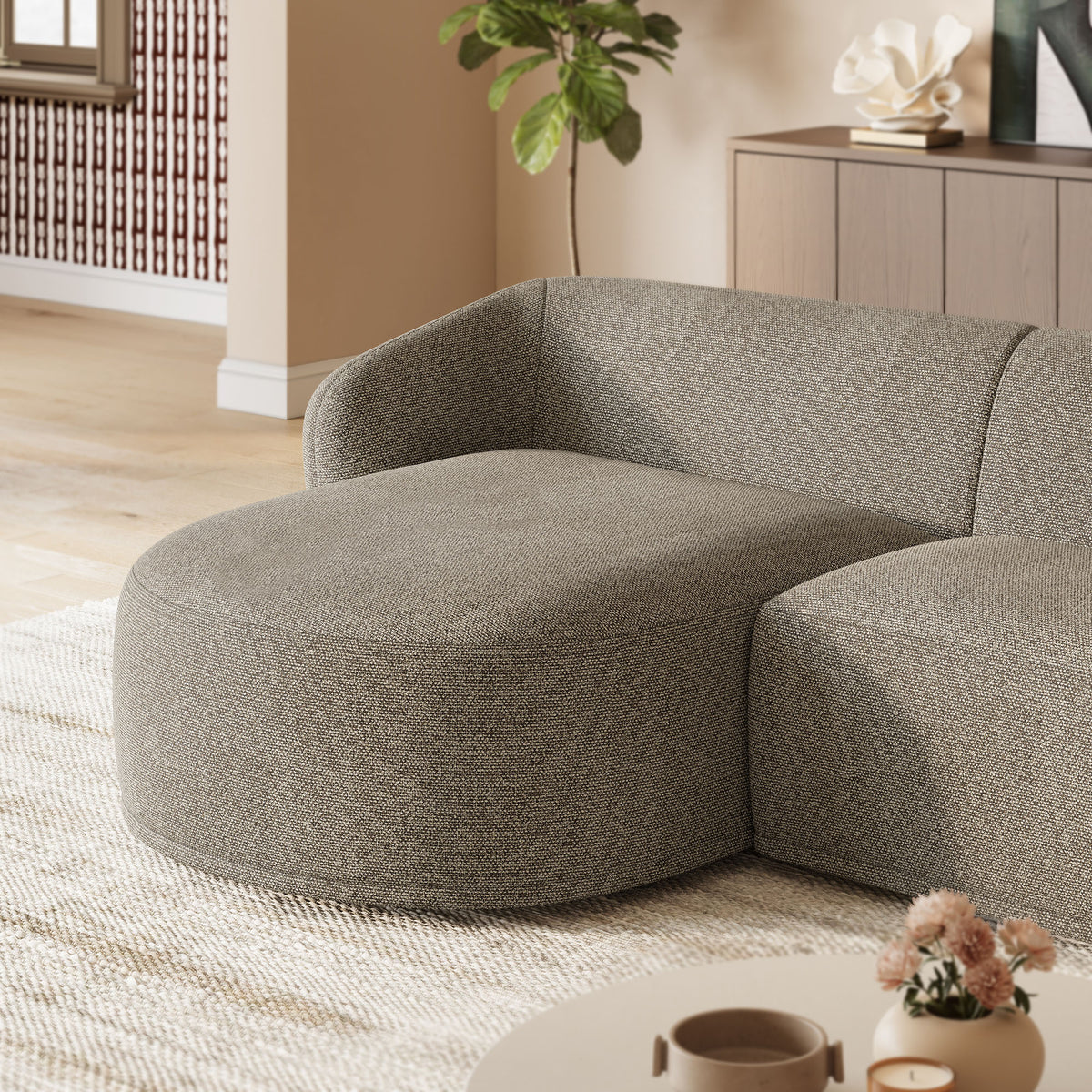 Monica 2 Piece Left Facing Boucle Fabric Modular Sofa with Chaise - Earth