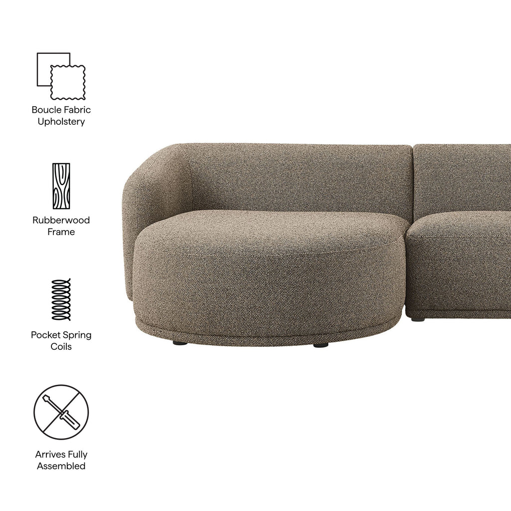 Monica 2 Piece Left Facing Boucle Fabric Modular Sofa with Chaise - Earth