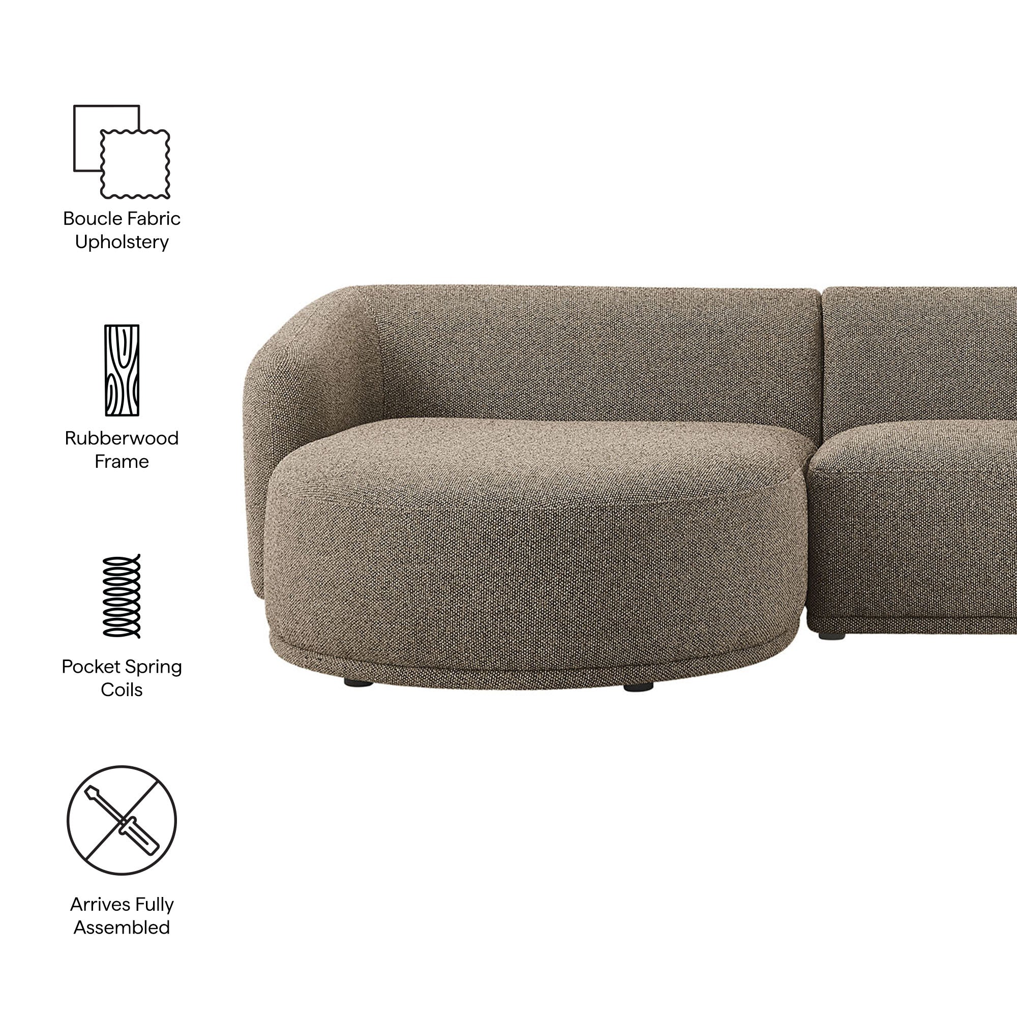 Monica 2 Piece Left Facing Boucle Fabric Modular Sofa with Chaise - Earth