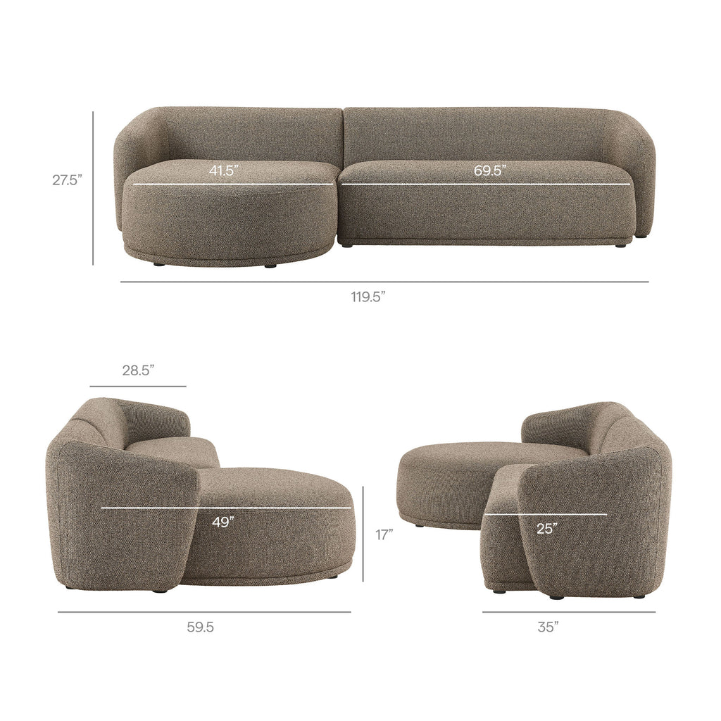 Monica 2 Piece Left Facing Boucle Fabric Modular Sofa with Chaise - Earth