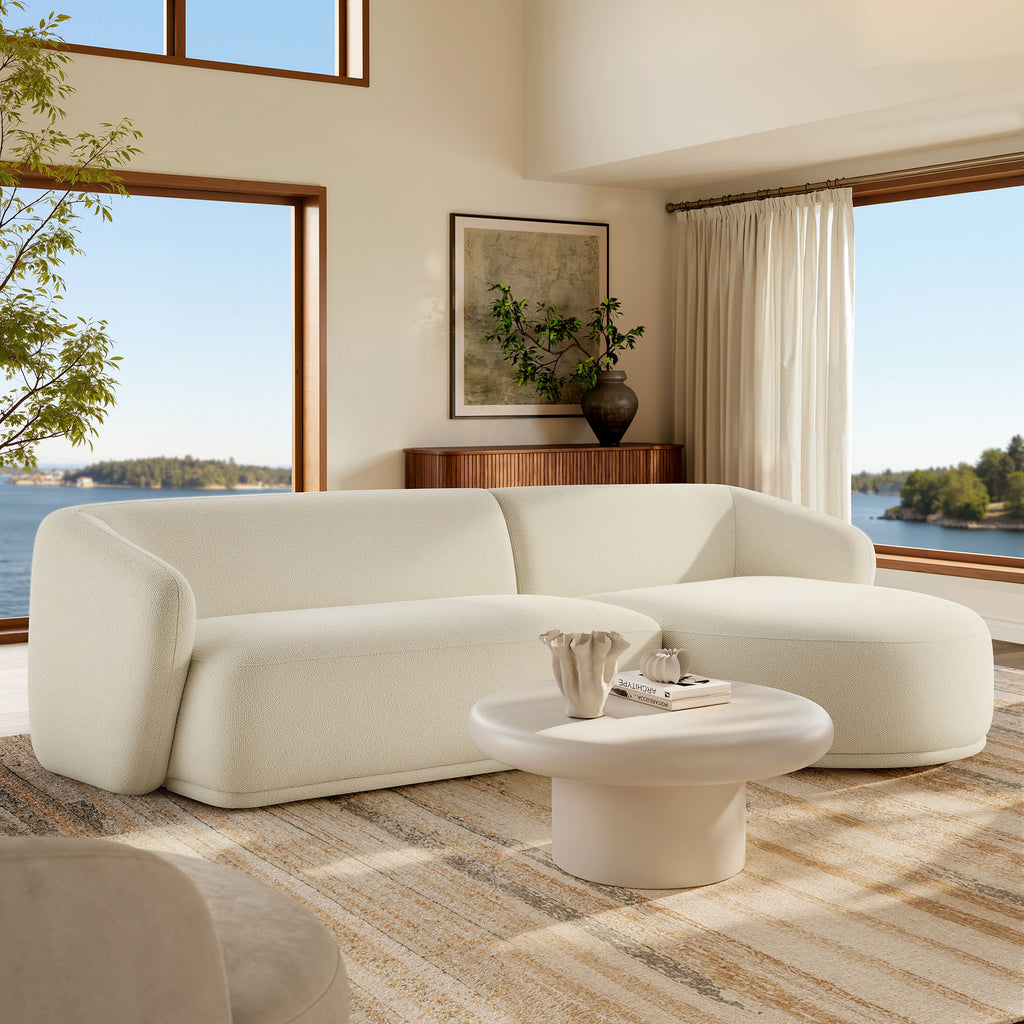 Monica 2 Piece Right Facing Boucle Fabric Modular Sofa with Chaise - Cream