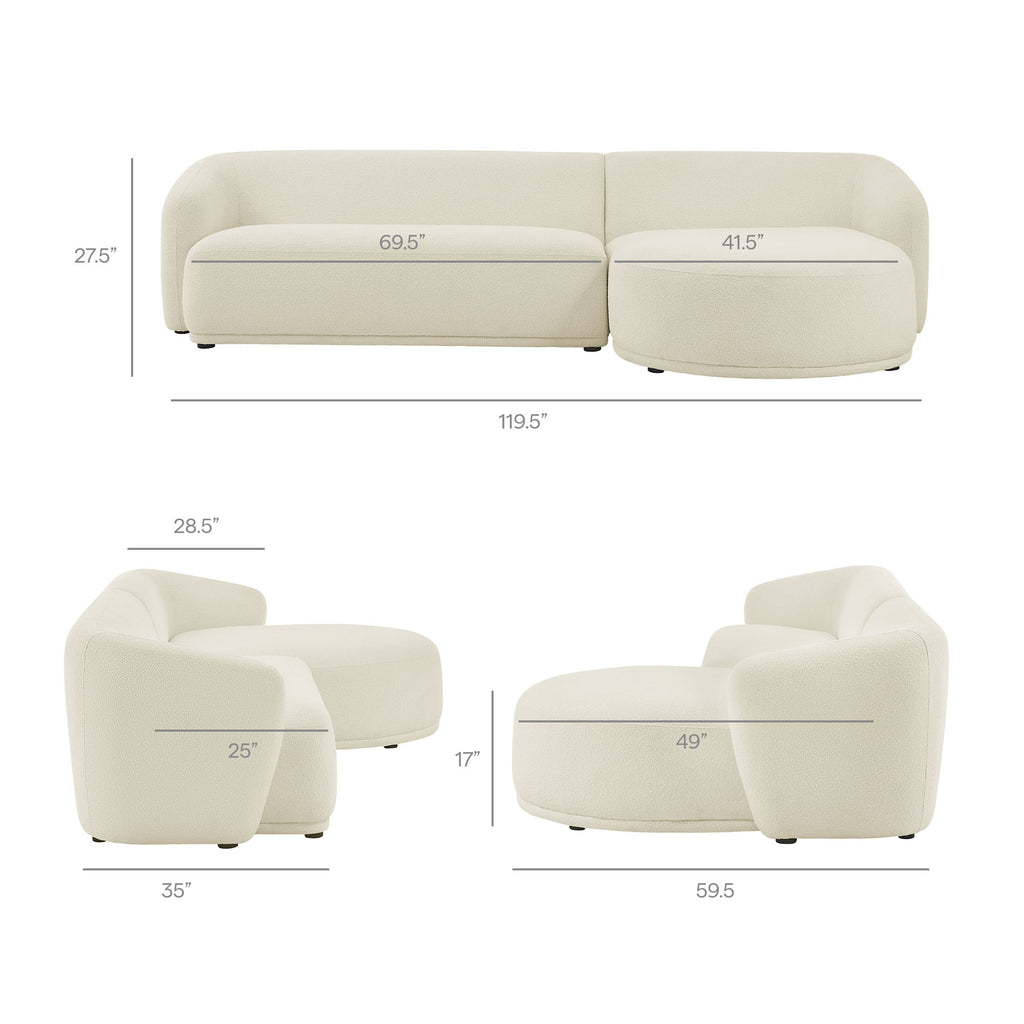Monica 2 Piece Right Facing Boucle Fabric Modular Sofa with Chaise - Cream