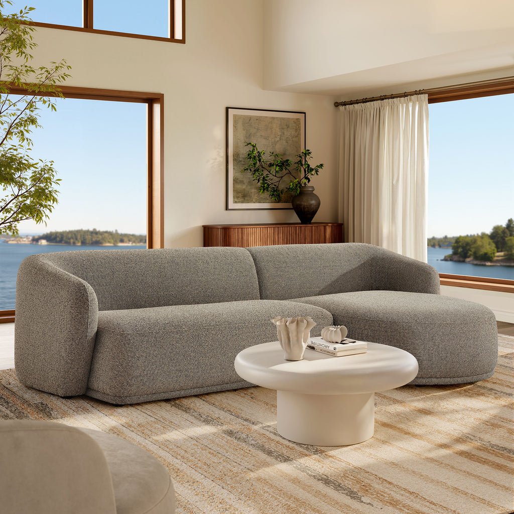 Monica 2 Piece Right Facing Boucle Fabric Modular Sofa with Chaise - Earth