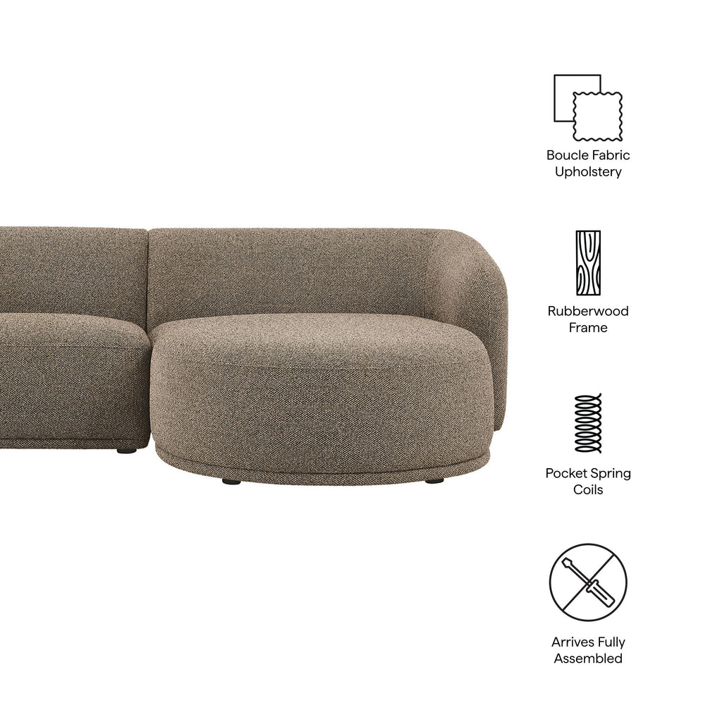 Monica 2 Piece Right Facing Boucle Fabric Modular Sofa with Chaise - Earth