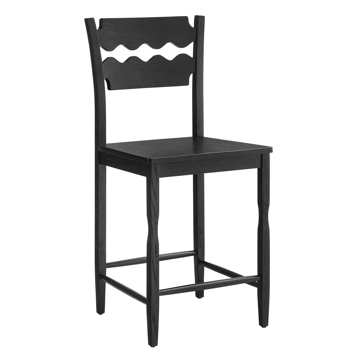 Jax Oak Wood Counter Stool With Wavy Razor Back - Black